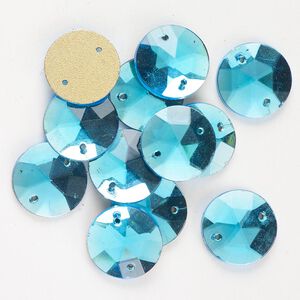 Sew-on 12pk aqua blue foil back, vintage Preciosa Czech crystal 20mm round