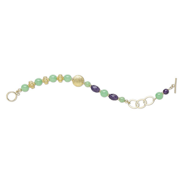 Bracelet, One of a Kind Jewelry, "vermeil" / amethyst / chrysoprase, 6-1/2 inches. Only one available. image number 0