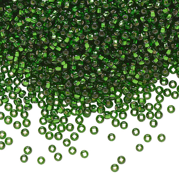 Seed bead, Preciosa Ornela Czech glass, pkg/50g, #11 rocaille, transparent silver-lined green, (57120). image number 0