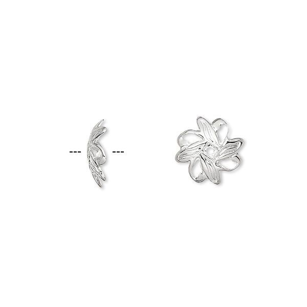 Bead cap, silver-plated brass, 10x3mm fancy leaf with cutouts, fits 10-12mm bead. Sold per pkg of 500. image number 0