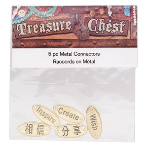 Link, antique gold-finished "pewter" (zinc-based alloy), 20x9mm two-sided oval with assorted affirmations. Sold per pkg of 5.