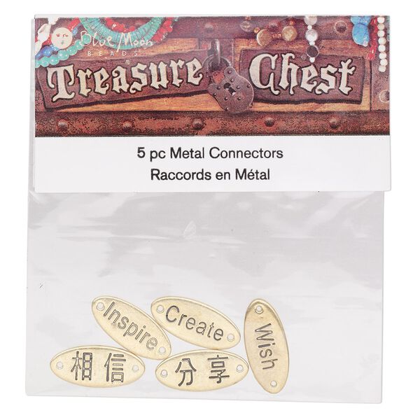 Link, antique gold-finished "pewter" (zinc-based alloy), 20x9mm two-sided oval with assorted affirmations. Sold per pkg of 5. image number 0