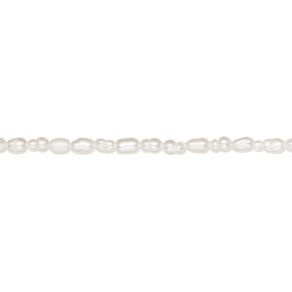 Pearl, White Lotus™, cultured freshwater pearl (bleached), white, 1.5-2mm rice, C grade, Mohs hardness 2-1/2 to 4. Sold per 15-1/2" to 16" strands. image number 0