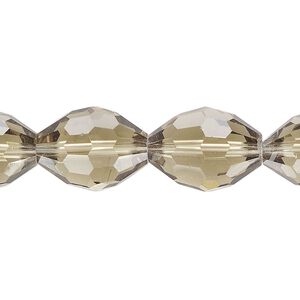 Bead, glass, translucent light smoke, 16x12mm-17x13mm faceted oval. Sold per 7-inch strand, approximately 10 beads.
