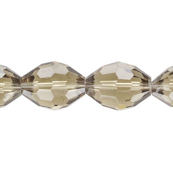 Bead, glass, translucent light smoke, 16x12mm-17x13mm faceted oval. Sold per 7-inch strand, approximately 10 beads. image number 0