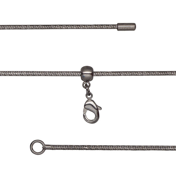 Chain, silicone and black-finished brass, 1.2mm snake, adjustable from 16 to 23-1/2 inches with lobster claw clasp and adjustable slider bead. Sold individually. image number 0