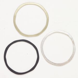 Copper 1pkg3, flat uneven open round component assortment matte gold-finished / silver-finished / black finish 45-46mm