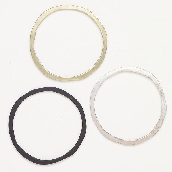 Copper 1pkg3, flat uneven open round component assortment matte gold-finished / silver-finished / black finish 45-46mm image number 0
