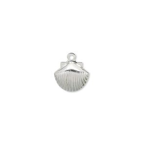 Charm, silver-plated brass, 10x9mm shell. Sold per pkg of 100.