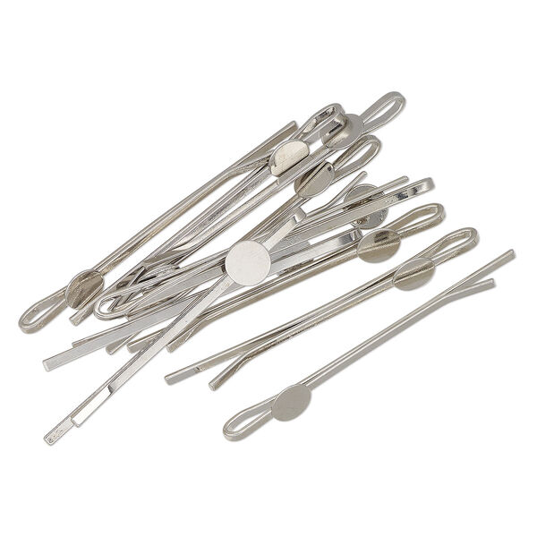 Hair pin, silver-finished steel, 2-1/4 inch bobby pin with 7.5mm flat pad. Sold per pkg of 12. image number 0
