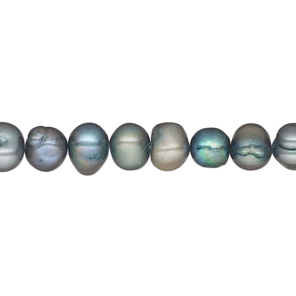 Pearl, cultured freshwater (dyed), spruce, 6mm semi-round, D- grade, Mohs hardness 2-1/2 to 4. Sold per 16-inch strand. image number 0