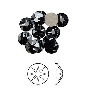 Flat back 12pk jet hematite foil back, Crystal Passions® 7.07-7.27mm rose round SS34 2088