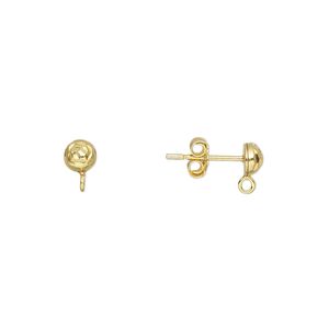 Earstud 1pkg2 sterling silver, 4mm diamond-cut half-ball / closed loop / earnuts, gold-finished 1 pair