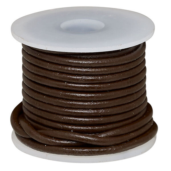 Cord, leather (dyed), brown, 2mm round. Sold per 5-yard spool. image number 0