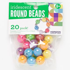 Bead mix, Bead Landing™, plastic, opaque iridescent mixed colors, 16mm round. Sold per pkg of 20.