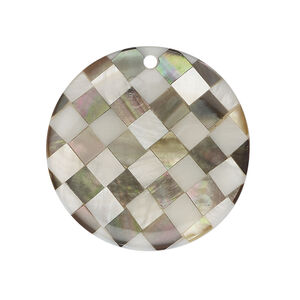 Black lip shell / gold lip shell / mother-of-pearl shell 1pkg1, top-drilled 1sided puffed flat round focal 30mm