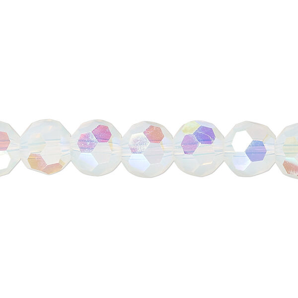 Bead 1pk 32 facets clear translucent frosted AB, Celestial Crystal® 8mm round 15.5-16 inch image number 0