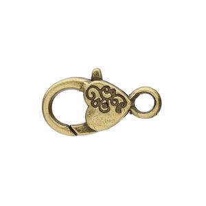 Clasp lobster claw 1pkg6 brass-plated "pewter" (zinc alloy), 19.5x12.5mm double-sided, antique 1-strand