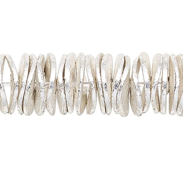 Bead, silver-plated copper, 6x1mm brushed wavy rondelle. Sold per pkg of 20. image number 0