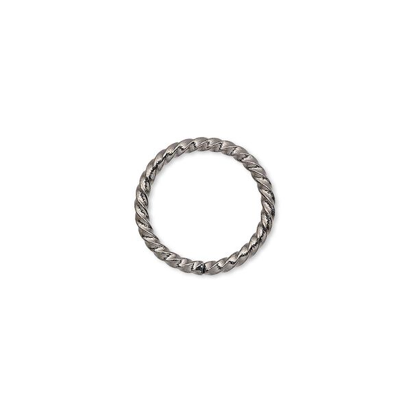 Jump ring, gunmetal-plated brass, 15mm twisted round, 11.8mm inside diameter, 14 gauge. Sold per pkg of 100. image number 0