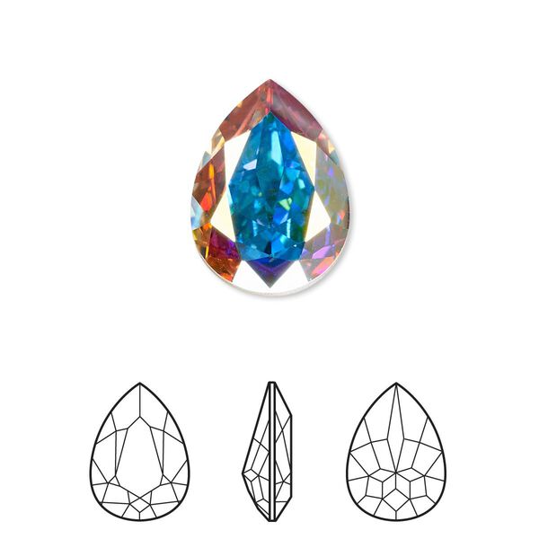 Fancy stone 1pk crystal AB foil back, Crystal Passions® 18x13mm pear 4320 image number 0