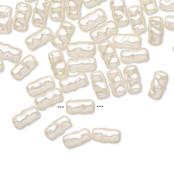 Bead, acrylic pearl, antique white, 7x4mm textured round tube. Sold per pkg of 60. image number 0