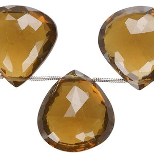 Golden quartz 1pkg11, hand-cut top-drilled faceted puffed teardrop bead 22x22mm-25x24mm