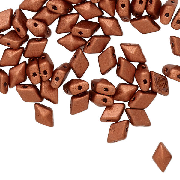 Bead, DiamonDuo™, Czech pressed glass, opaque matte copper, 8x5mm faceted diamond with flat back and (2) 0.7-0.8mm holes. Sold per 50-gram pkg, approximately 350 beads. image number 0