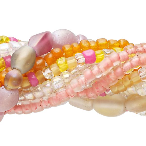 Bead mix, glass, translucent and opaque mixed colors, 4x2mm-12x10mm mixed shapes. Sold per pkg of (7) 14-inch strand, approximately 790 beads. image number 0