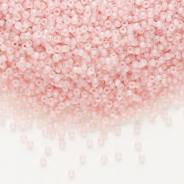 Seed bead, Miyuki, glass, pkg/35g, #15 rocaille, translucent matte rainbow pink mist, (RR-155FR). image number 0