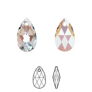 Drop 144pk crystal shimmer, Swarovski® 16x9mm pendant pear 6106