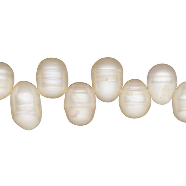 Pearl, cultured freshwater, peach, 8-10mm top-drilled rice, D grade, Mohs hardness 2-1/2 to 4. Sold per 16-inch strand. image number 0