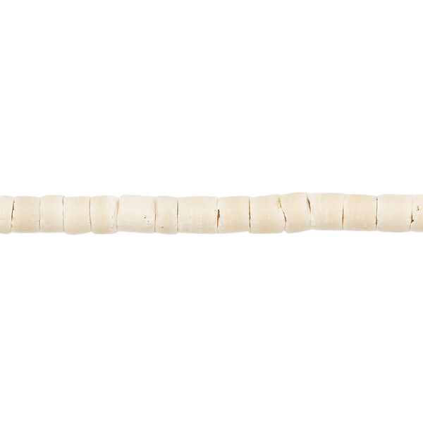 Bead, wood (bleached / waxed), white, 3-4mm hand-cut heishi. Sold per pkg of (2) 24-inch strands. image number 0