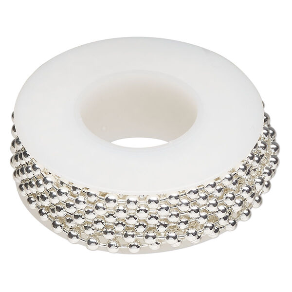 Chain, silver-plated steel, 3.2mm ball. Sold per 12-foot spool. image number 0