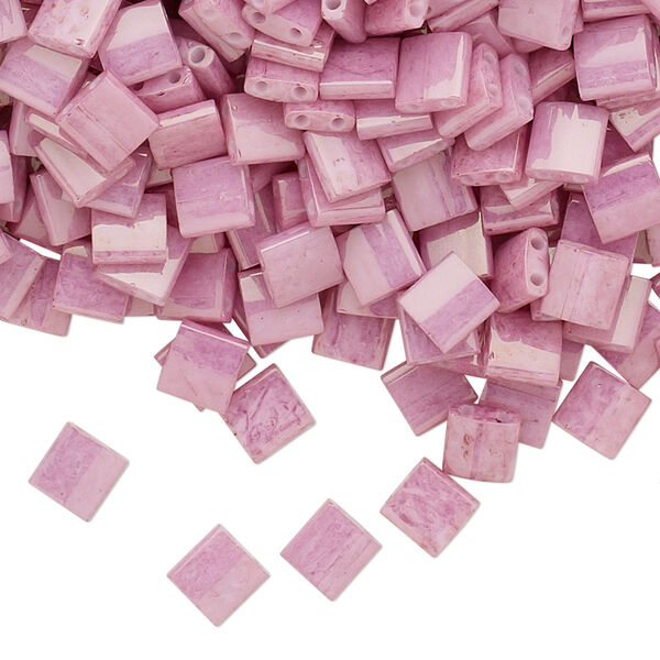 Seed bead, TILA®, glass, pkg/10g, 5mm full tila square, opaque luster rose, (TL-599). image number 0