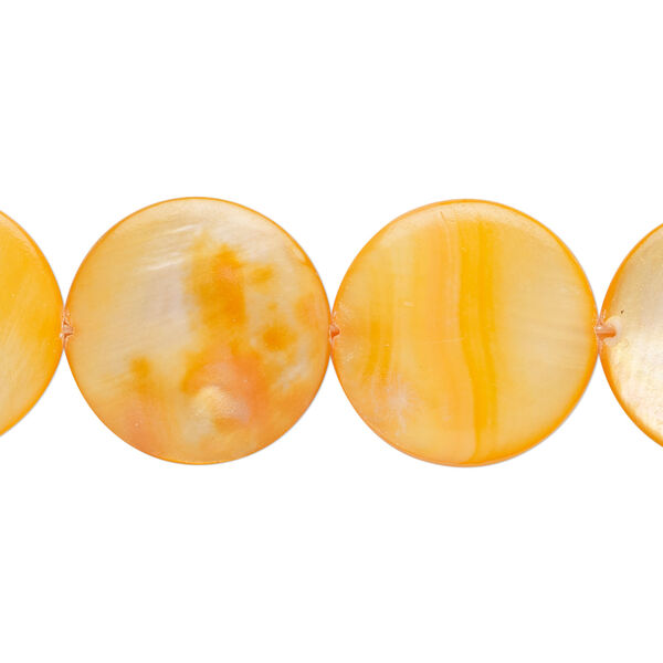 Mother-of-pearl shell 1pkg1, puffed flat round bead 15 inch orange 17-18mm image number 0