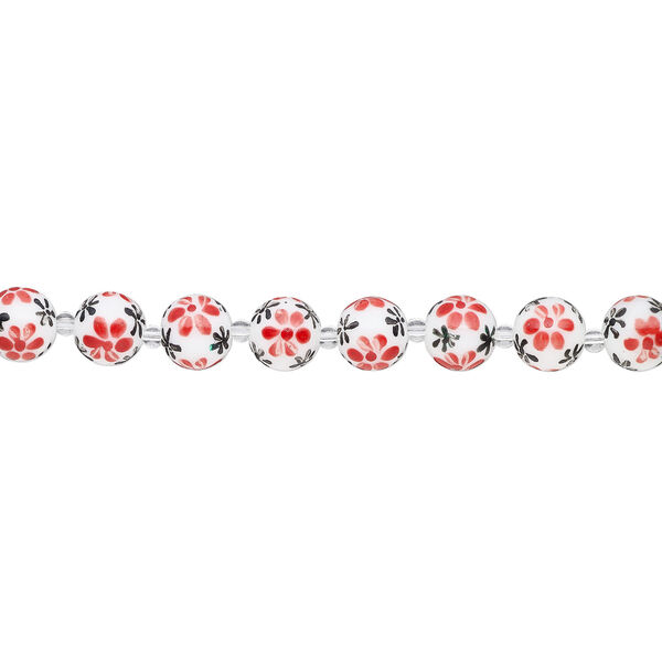 Bead, glass 1pkg8, multicolored, 14mm round with hand-painted flower. image number 1