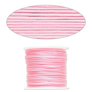 Cord, imitation silk, pink, 1mm. Sold per 100-foot spool.