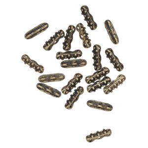Spacer bar, 3-strand, antique brass-finished "pewter" (zinc-based alloy), 15x5mm rectangle with flower, fits up to 4.5mm beads. Sold per pkg of 20.