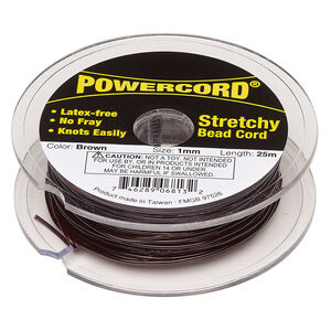 Cord, Powercord®, elastic, brown, 1mm, 14-pound test. Sold per 25-meter spool.