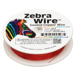 Wire, Zebra Wire™, color-coated copper, red, round, 28 gauge. Sold per 40-yard spool.