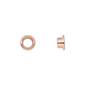 Grommet, glue-in, copper-plated brass, 8mm round, 5mm inside diameter. Sold per pkg of 100.