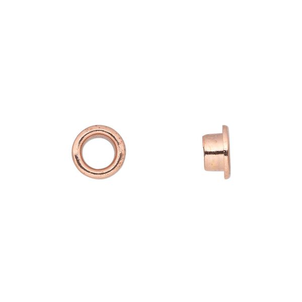 Grommet, glue-in, copper-plated brass, 8mm round, 5mm inside diameter. Sold per pkg of 100. image number 0