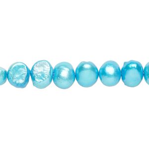 Freshwater pearl 1pkg1, flat-sided potato, 15 inch electric blue 6-7mm cultured