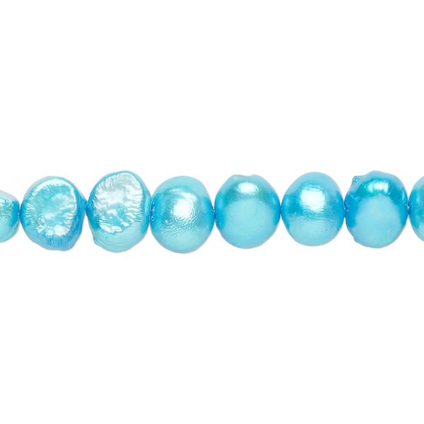 Freshwater pearl 1pkg1, flat-sided potato, 15 inch electric blue 6-7mm cultured image number 0