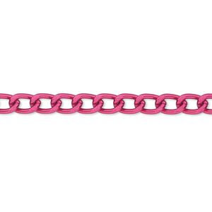 Chain 1pkg1 curb, 4mm, aluminum / anodized fuchsia 5 foot unfinished