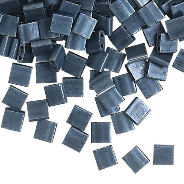 Bead, Miyuki, TILA®, glass, opaque matte gunmetal blue, (TL2001), 5mm square with (2) 0.8mm holes, fits up to 3mm beads. Sold per 40-gram pkg. image number 0