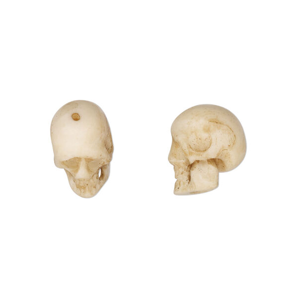 Bead, bone (dyed), pkg/1, antiqued, 12x7mm-14x9mm skull. image number 0