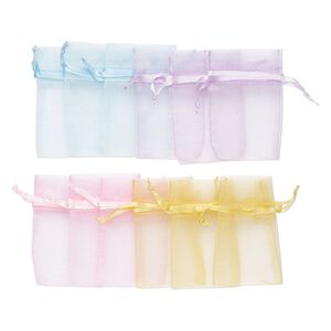 Pouch, organza, assorted pastels, 3x2 inches with drawstring closure. Sold per pkg of 12.