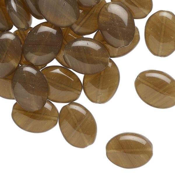 Bead, Czech pressed glass, translucent brown, 12x9mm puffed oval. Sold per 1-ounce pkg, approximately 40 beads. image number 0